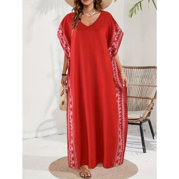 Kaftan Maxi Dress Red White Cover Up NEW ❤️ LAST 1 🤍 - Picture 4 of 10